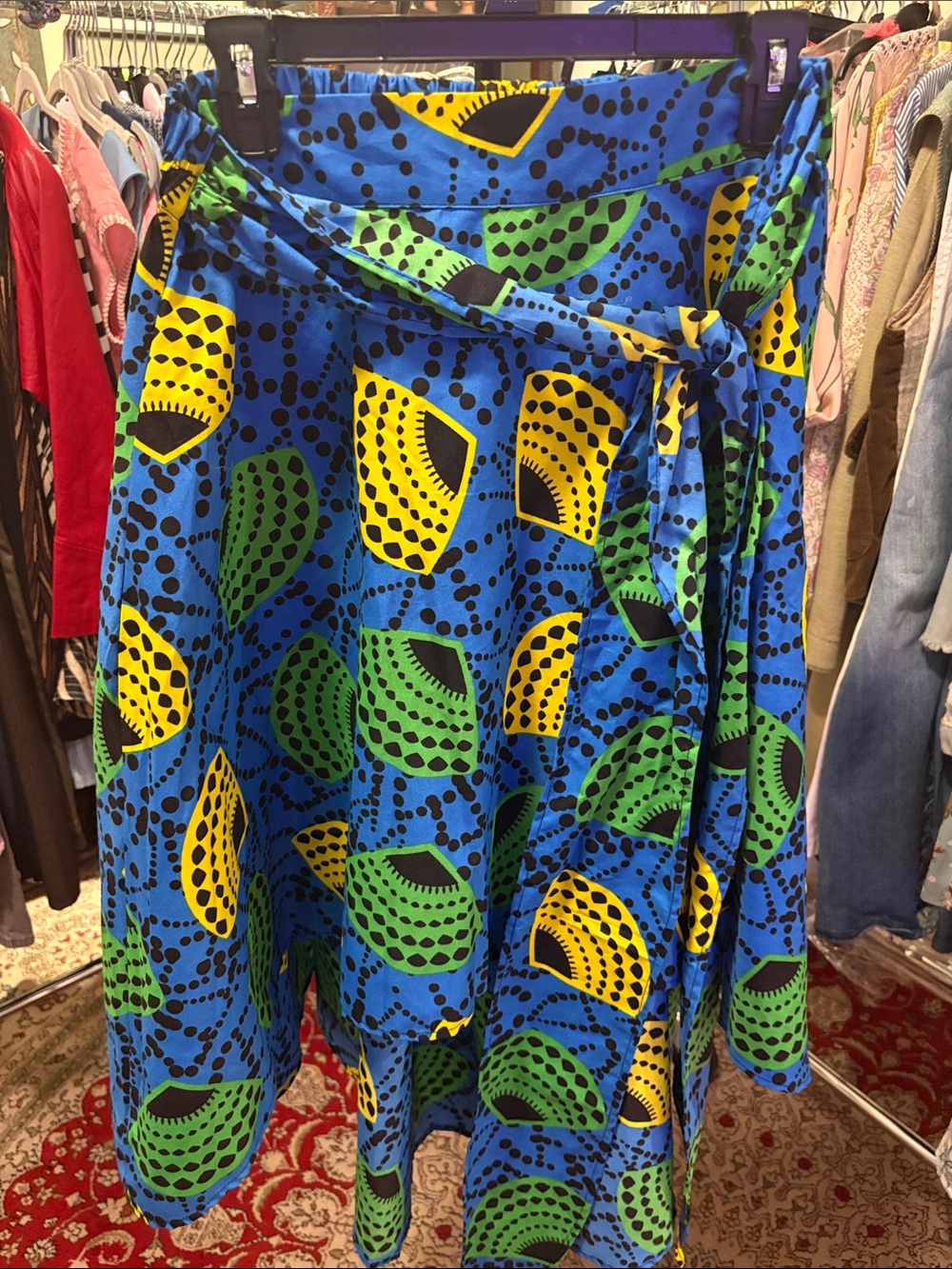 Blue Printed Women’s Swim Sarong Wrap with Green & Yellow Accents